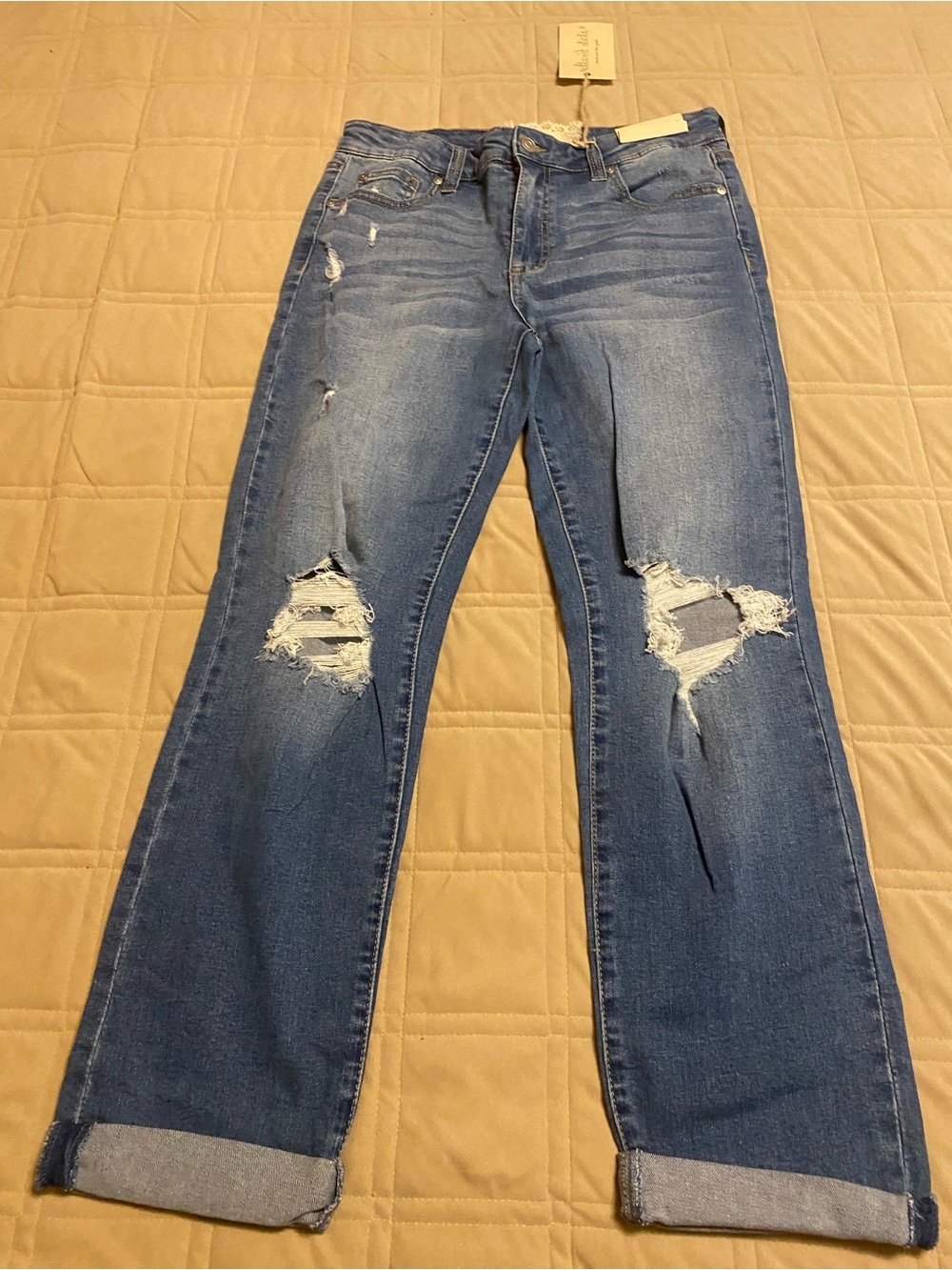 Free People Distressed Medium Blue Boyfriend Jeans